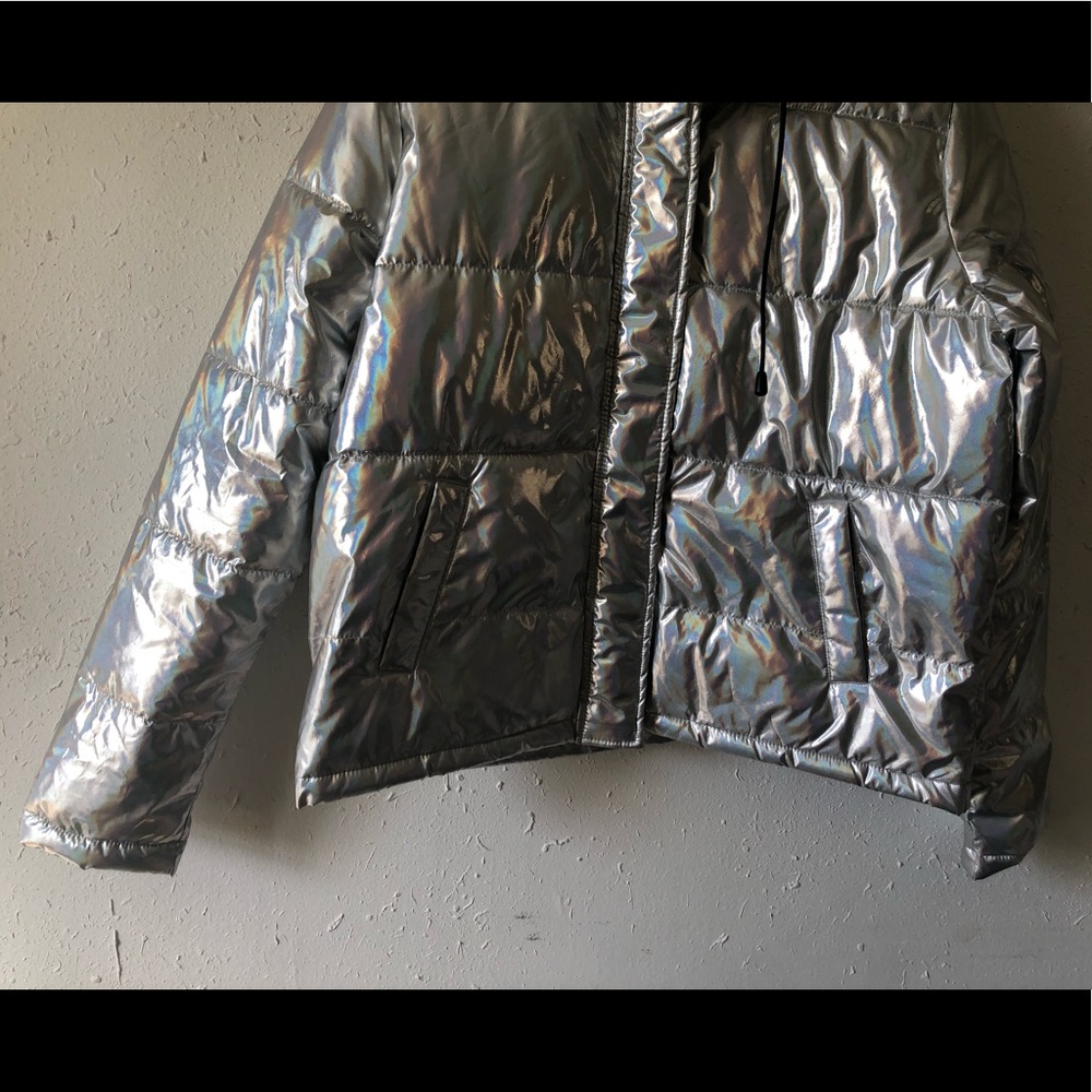 Rare Warm Puffy Iridescent Metallic Jacket Coat L - Picture 5 of 9
